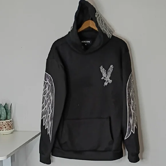 Reason Black Hoodie with Eagle and Wing Design - Picture 2 of 12